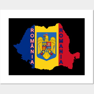 Romania flag & map Posters and Art